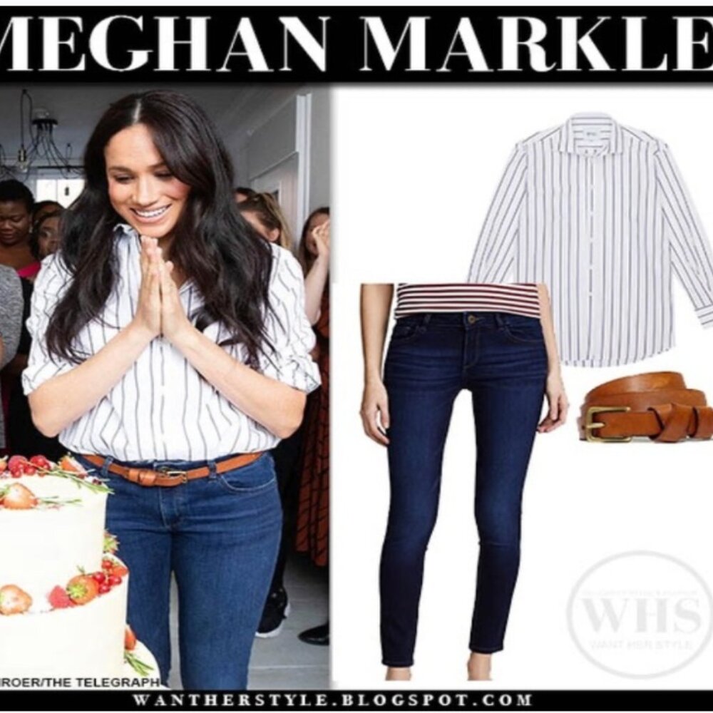 RALPH LAUREN White with Blue Stripes Button Down Blouse SIZE S